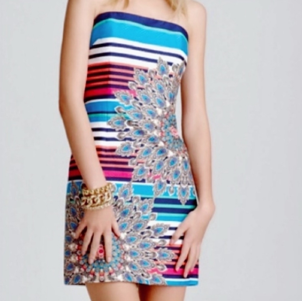 Laundry By Shelli Segal Blue Sequin Strapless Cocktail Dress